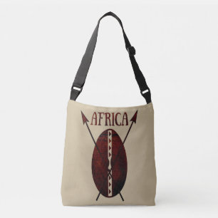 Afrikansk stammestil vintage sköld och spjutföremå axelväska
