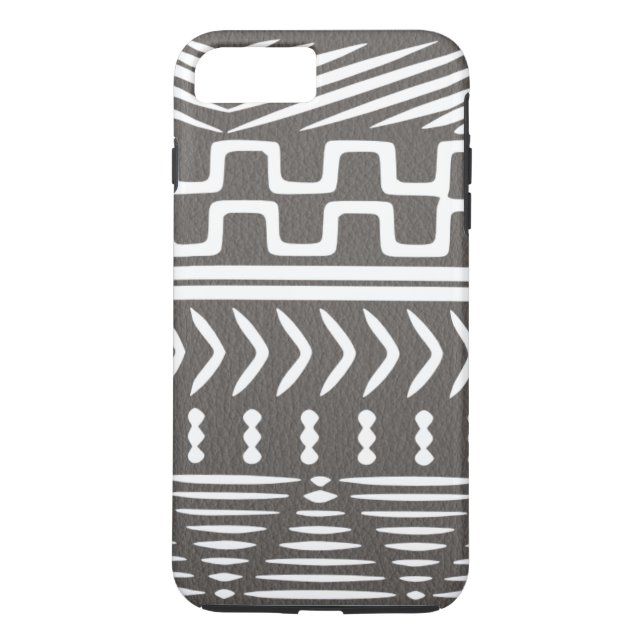 Afrikansk stammudcloth Grått Leather-utseende Case-Mate iPhone Skal (Baksida)