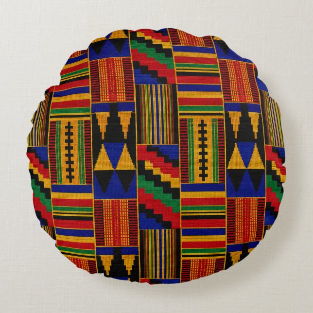 Afrikansk stil Kente tyg Rund Kudde (Framsidan)