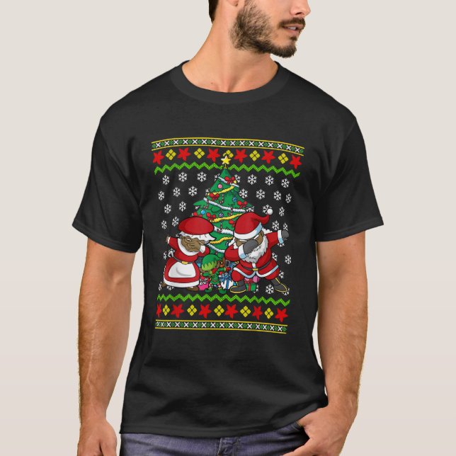Afrikansk svart Dabbing Santa Claus Chr T Shirt (Framsida)