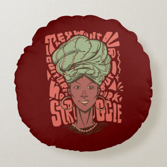 Afrikansk svart historik månad rund kudde (Framsidan)