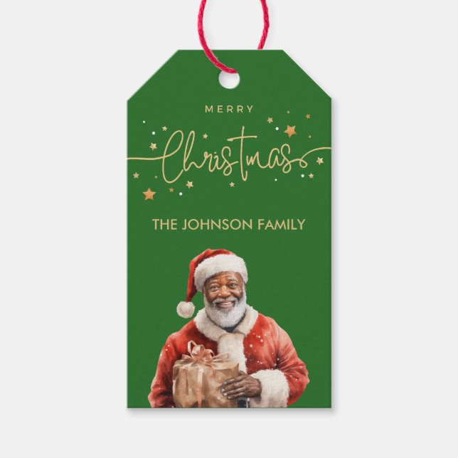 Afrikansk svart-Jultomten-jul Presentetikett (Framsidan)