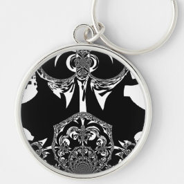 Afrikansk svart och vit konst rund silverfärgad nyckelring