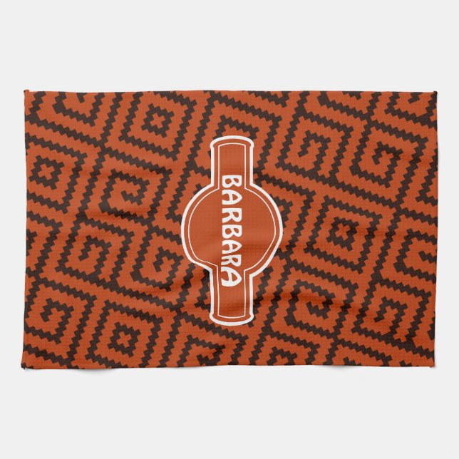 Afrikansk svart Orange, minimalt Mönster Kökshandduk (Horisontell)