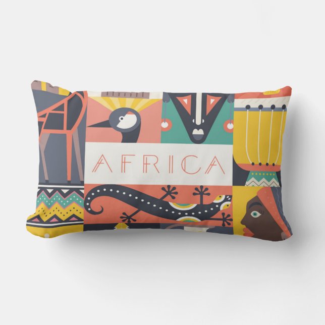 Afrikansk symbolisk konstCollage Lumbarkudde (Framsida)