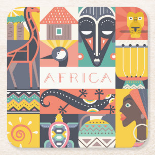 Afrikansk symbolisk konstCollage Underlägg Papper Kvadrat