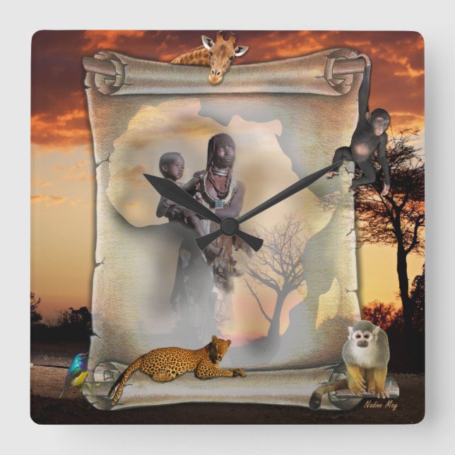 Afrikansk tid fyrkantig klocka (Framsida)