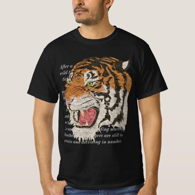 Afrikansk tiger ansikte vit text manar svart t shirt (Framsida)
