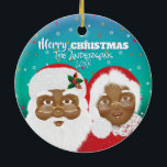 Afrikansk tomt och Claus-jul Julgransprydnad Keramik<br><div class="desc">Santa och Mrs Claus.</div>