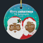 Afrikansk tomt och Claus-jul Julgransprydnad Keramik<br><div class="desc">Santa och Mrs Claus.</div>
