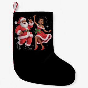 Afrikansk tomte fru Claus dansar amerikansk jul Liten Julstrumpa