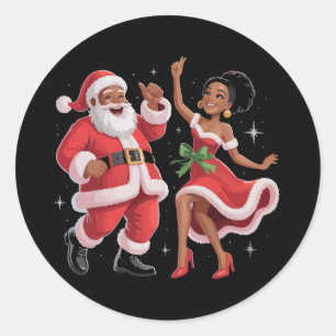 Afrikansk tomte fru Claus dansar amerikansk jul Runt Klistermärke