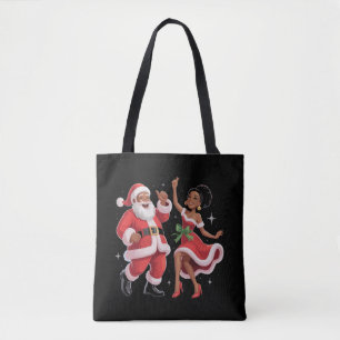 Afrikansk tomte fru Claus dansar amerikansk jul Tygkasse