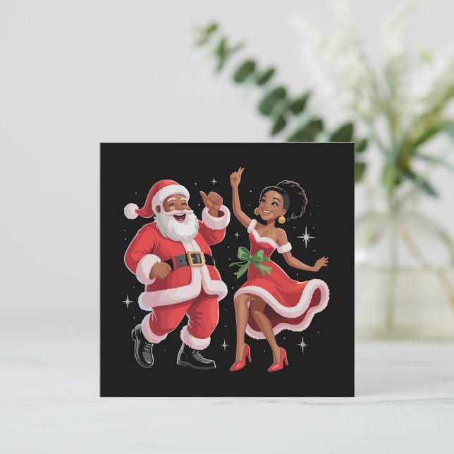 Afrikansk tomte Mrs Claus dansar amerikansk jul Julkort (Stående Fram)