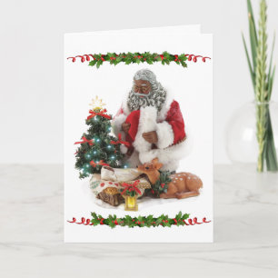 Afrikansk tomten med Baby Jesus jul Kort