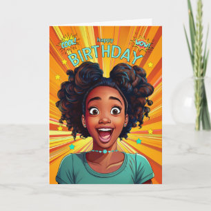 Afrikansk Tonåring Girl Pop Art Stil Birthday Kort