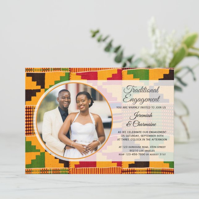 Afrikansk traditionell förlovning Ghana Kente Inbjudningar (Stående Fram)