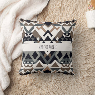 Afrikansk triangel Geometric Brown Grått Mönster Kudde