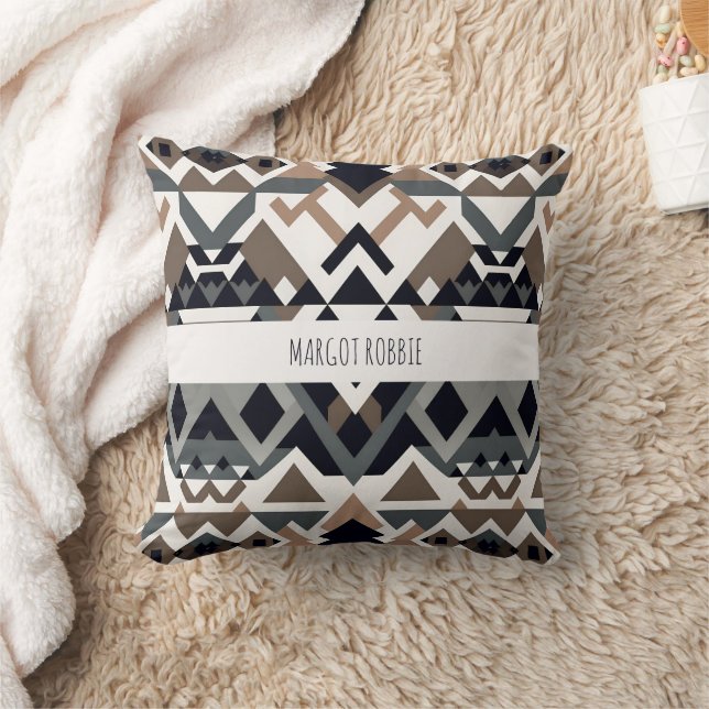 Afrikansk triangel Geometric Brown Grått Mönster Kudde (Filt)