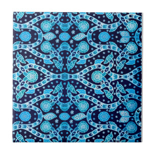 Afrikansk Tribal Batik Blå Kakelplatta