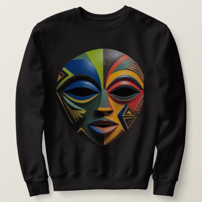 Afrikansk tribal mask Kubism Abstrakt  Lång Ärmad Tröja (Design framsida)