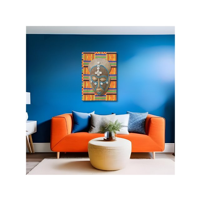 Afrikansk tribal mask orange Kente canvastryck (Skapare uppladdad)