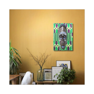 Afrikansk Tribalmask Grön Lila Canvastryck