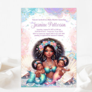 Afrikansk tvilling sjöjungfru baby shower inbjudningar
