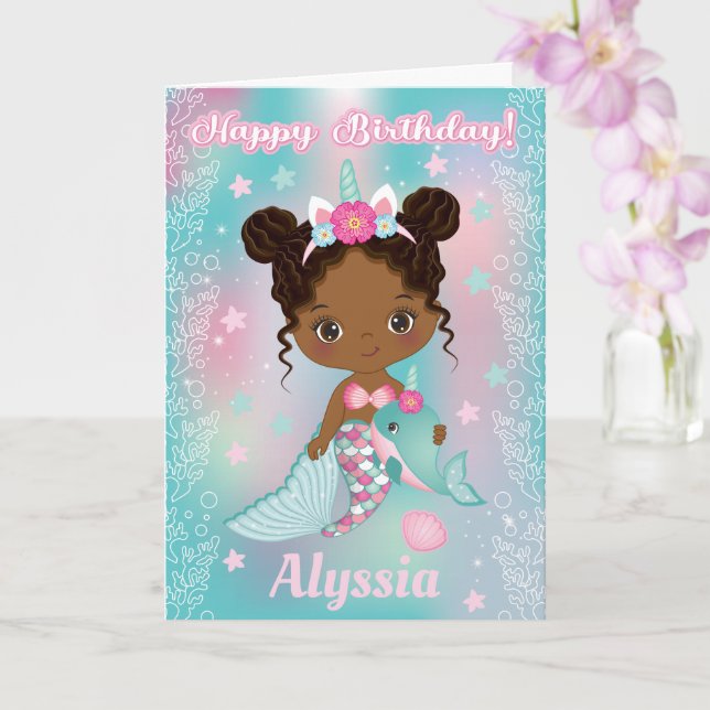 Afrikansk Unicorn Sjöjungfru Birday Card Kort (Orkide)