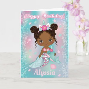 Afrikansk Unicorn Sjöjungfru Birday Card Kort