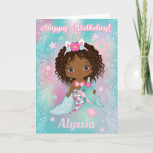 Afrikansk Unicorn Sjöjungfru Birday Card Kort
