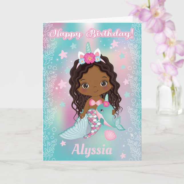 Afrikansk Unicorn Sjöjungfru Birday Card Kort (Orkide)