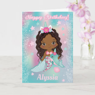 Afrikansk Unicorn Sjöjungfru Birday Card Kort