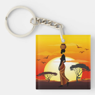 Afrikansk vackra Woman Silhouette på Afrikas Sol
