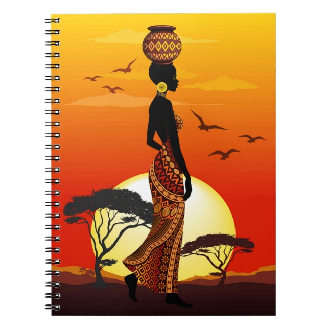 Afrikansk vackra Woman Silhouette på Afrikas Sol Anteckningsbok (Framsidan)