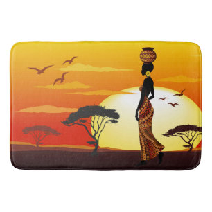 Afrikansk vackra Woman Silhouette på Afrikas Sol Badrumsmatta