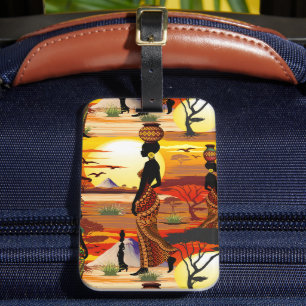 Afrikansk vackra Woman Silhouette på Afrikas Sol Bagagebricka