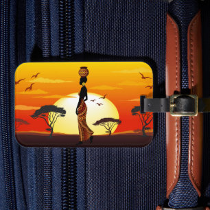 Afrikansk vackra Woman Silhouette på Afrikas Sol Bagagebricka