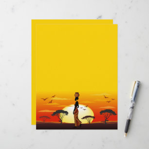Afrikansk vackra Woman Silhouette på Afrikas Sol Brevhuvud