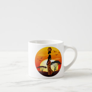 Afrikansk vackra Woman Silhouette på Afrikas Sol Espressomugg