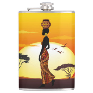 Afrikansk vackra Woman Silhouette på Afrikas Sol Fickplunta