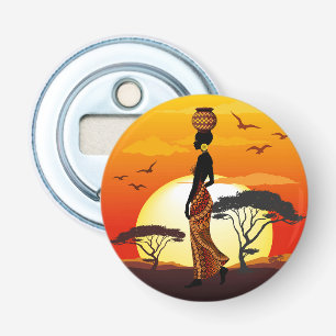 Afrikansk vackra Woman Silhouette på Afrikas Sol Flasköppnare