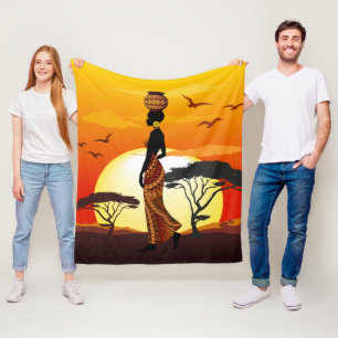 Afrikansk vackra Woman Silhouette på Afrikas Sol Fleecefilt