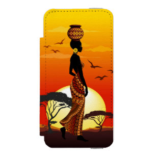 Afrikansk vackra Woman Silhouette på Afrikas Sol