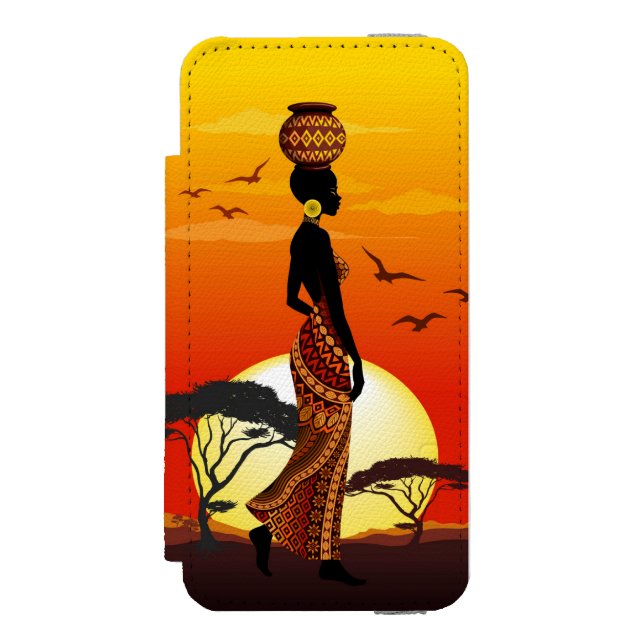 Afrikansk vackra Woman Silhouette på Afrikas Sol Incipio iPhone Wallet Skal (Folio Framsidan)