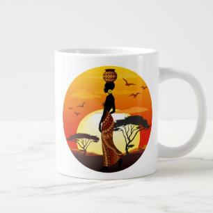 Afrikansk vackra Woman Silhouette på Afrikas Sol Jumbo Mugg