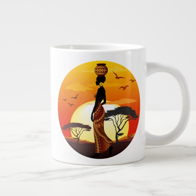 Afrikansk vackra Woman Silhouette på Afrikas Sol Jumbo Mugg (Höger)