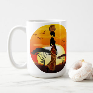 Afrikansk vackra Woman Silhouette på Afrikas Sol Kaffemugg