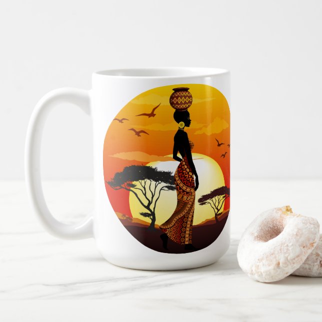 Afrikansk vackra Woman Silhouette på Afrikas Sol Kaffemugg (Med munk)