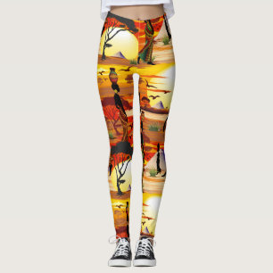 Afrikansk vackra Woman Silhouette på Afrikas Sol Leggings